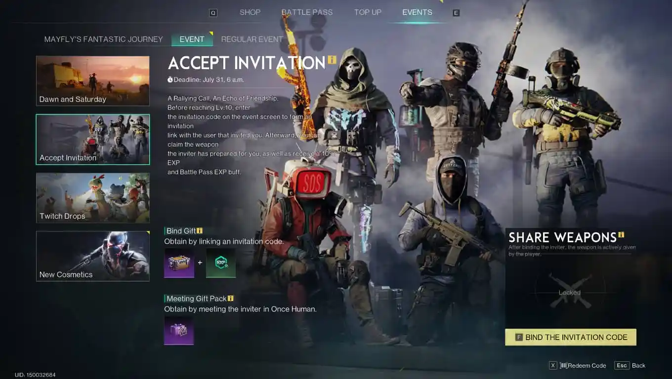 Picture of the Accept Invitation event in Once Human.