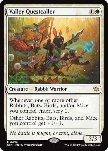 Rabbit leading the charge of animals through Bloomburrow MTG set