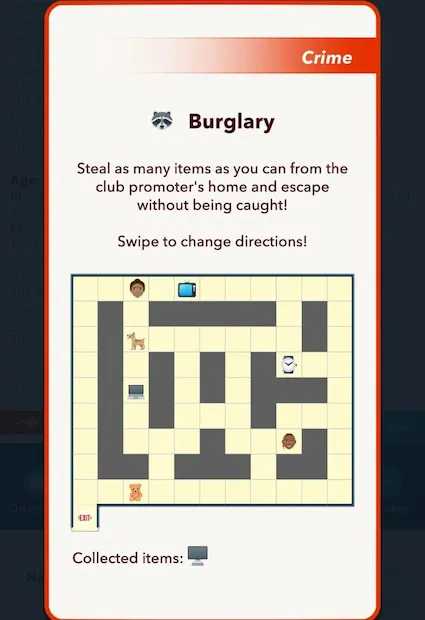 Picture of the burgle a house mini game in Bitlife.