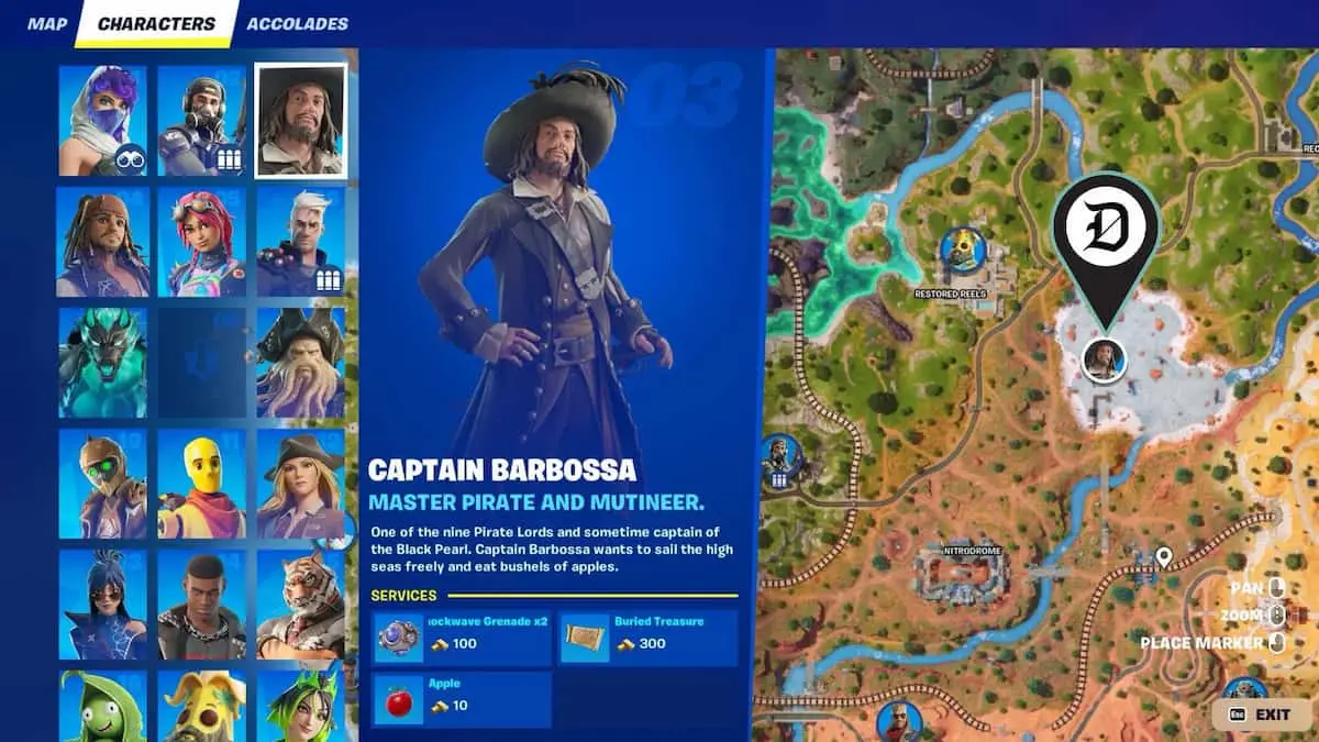 Captain Barbossa location in Fortnite.