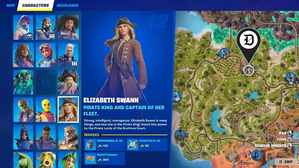 Elizabeth Swann location in Fortnite.