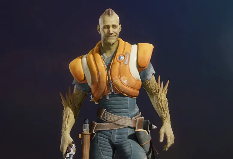 Lennox Concord, an alien with spiky arms and a bright orange vest.