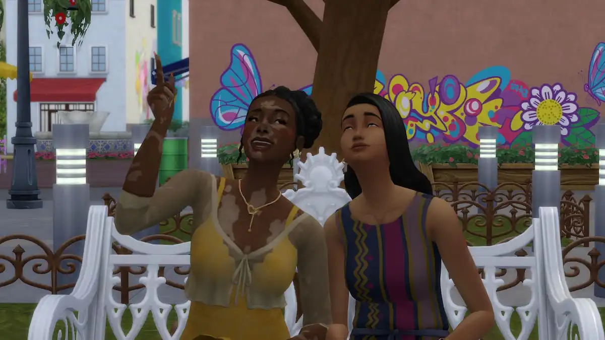 Two Sims watching the sky together in The Sims 4 Lovestruck.