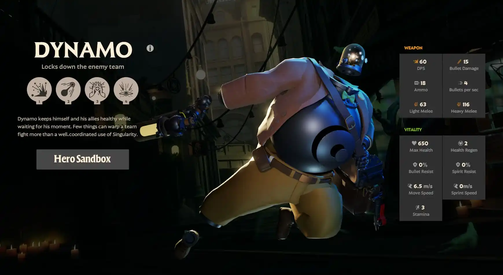 Dynamo's hero screen in Deadlock