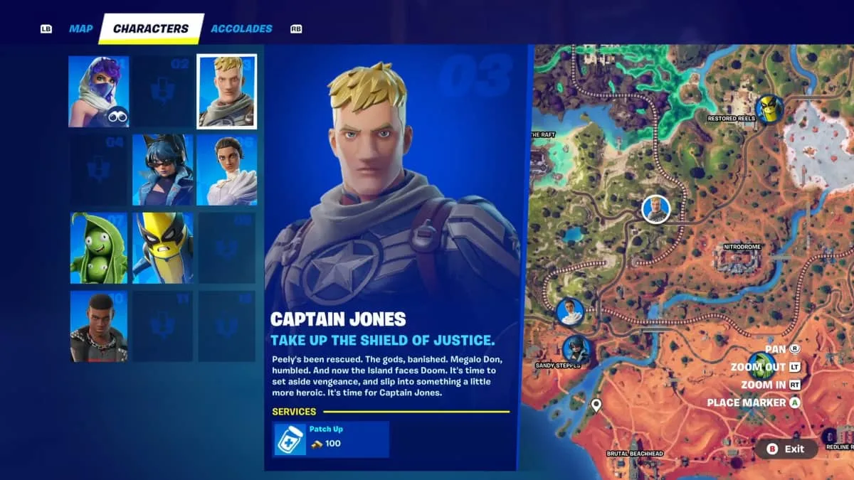 A map in Fortnite showing Captain Jonesy's location.