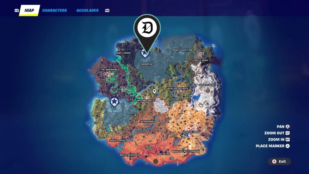 Mysterio's location in Fortnite marked on a map.