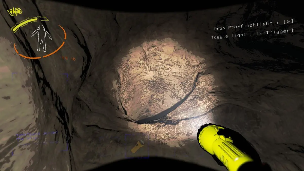 A hole inside the cave system of the Mineshaft