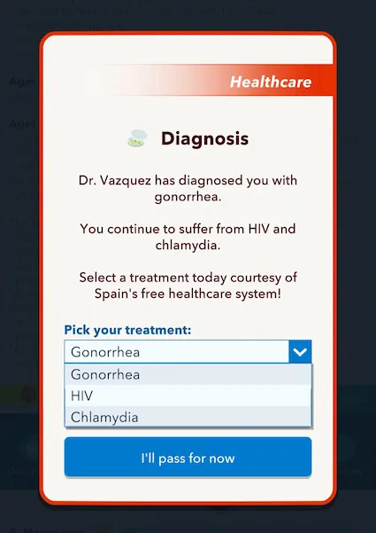 Picture showcasing the three STDs that players can get to complete the Viral Villager challenge in BitLife.