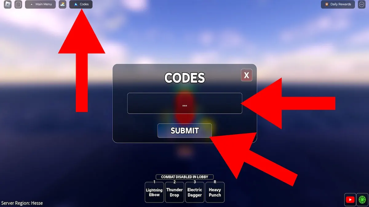 How to redeem codes for Elemental Duels