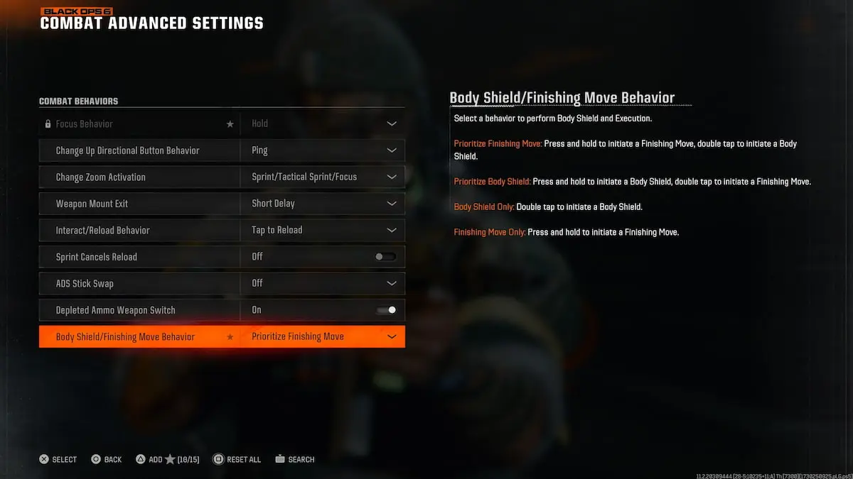 Body Shield control settings in Black Ops 6