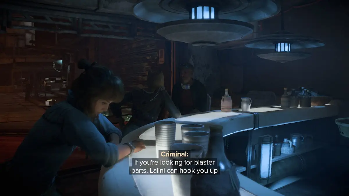 Key listening to criminal conversation in the bar in Star Wars Outlaws