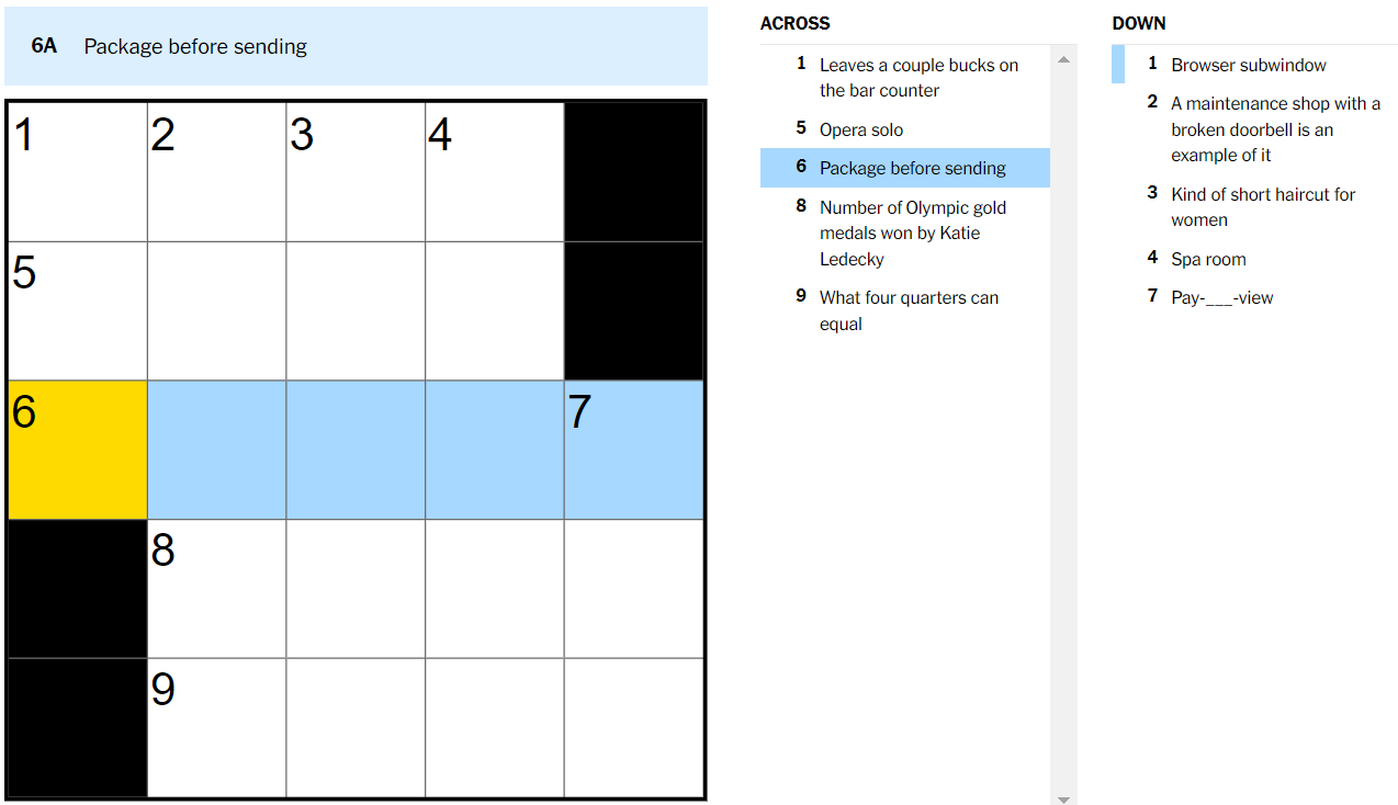 package before sending nyt mini crossword clue