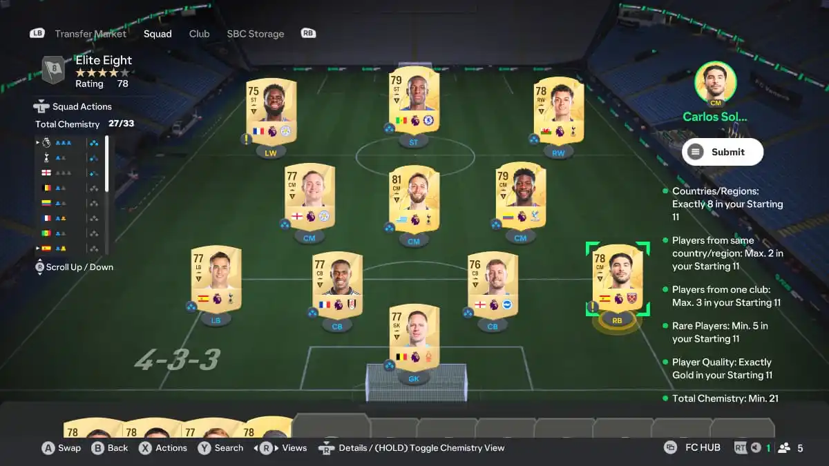 A completed squad in the Elite Eight SBC in EA FC 25.