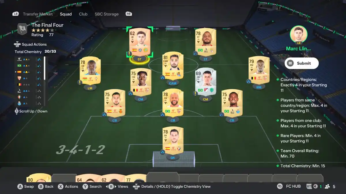 A completed squad for The Final Four SBC in EA FC 25.