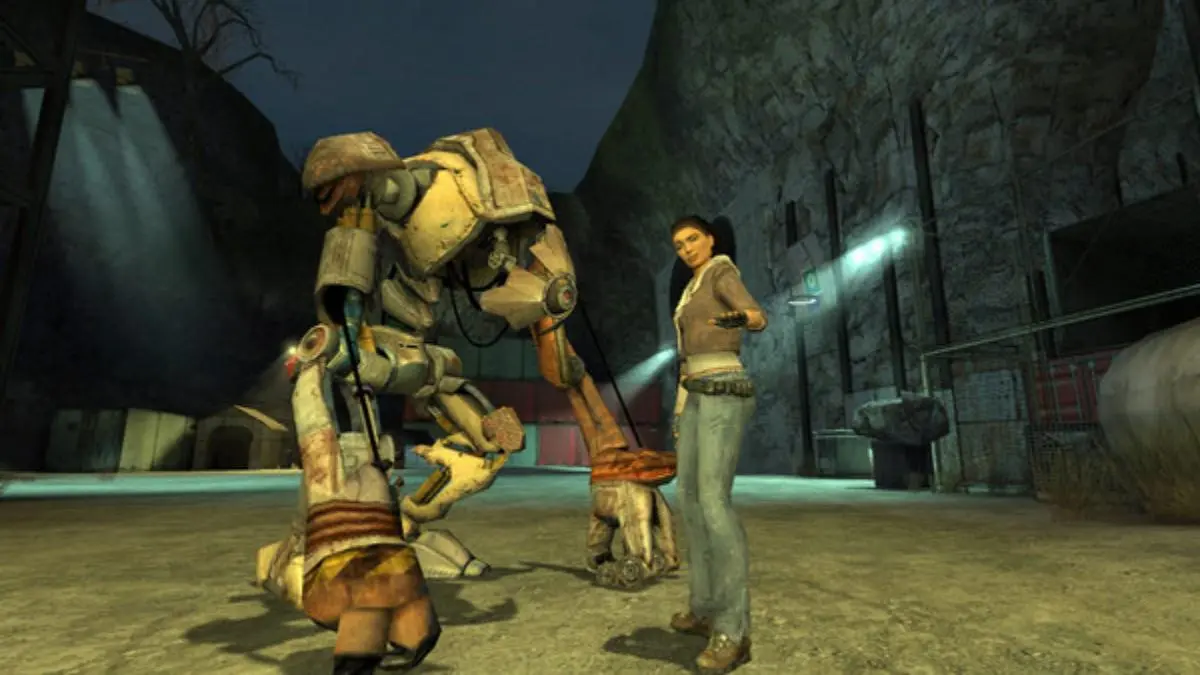 Alex Vance standing next to Dog in Half-Life 2