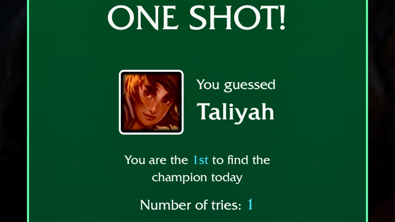 An icon of Taliyah with a successful message for getting the LoLdle quote correct for Sept. 12