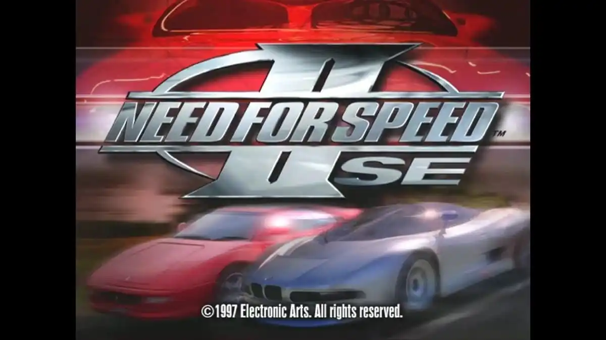 Need for Speed II's cover art consisting of the banner and two sports cars underneath it