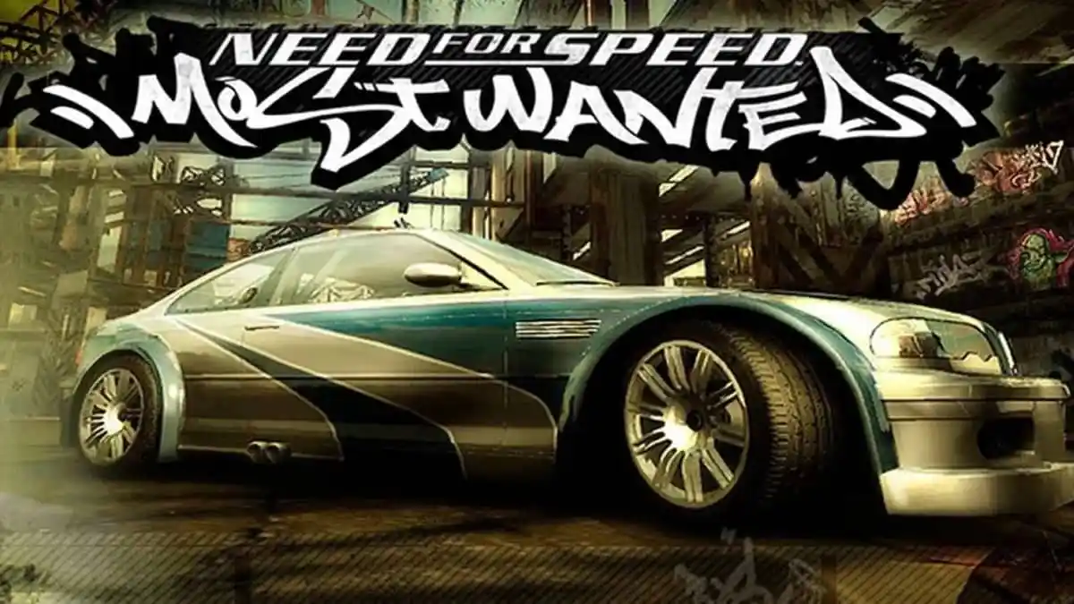 White and blue sports car showcased against buildings in the background. "Need for Speed Most Wanted" is worded at the top of the image