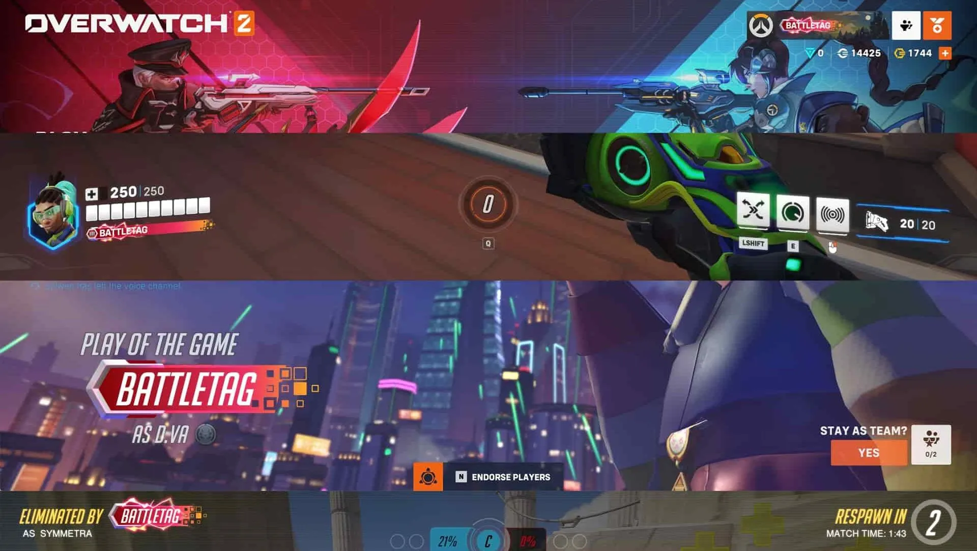 The new Signatures in Overwatch 2, seen in multiple in-game situations.