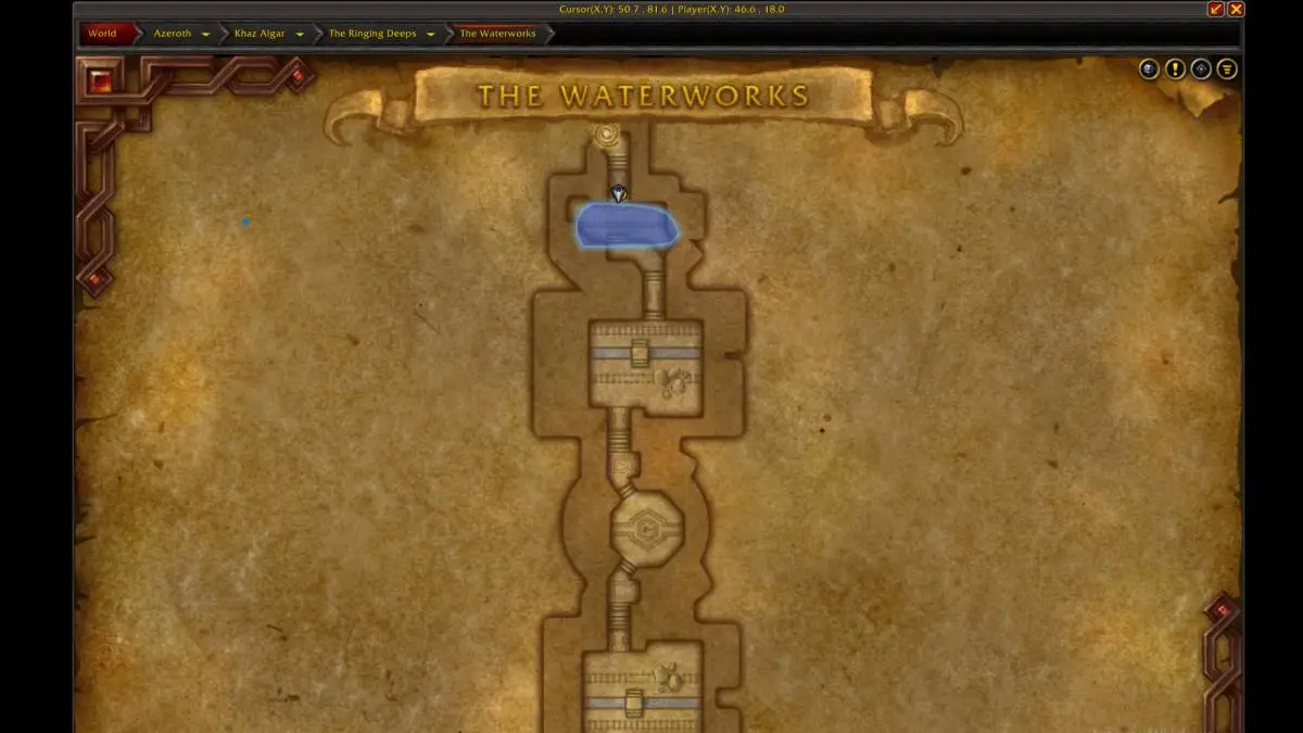 wThe map of the Waterworks Delve in WoW The War Within.