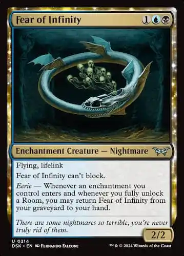 Nightmare creature with snake body and skulls coming off it in MTG Duskmourn set