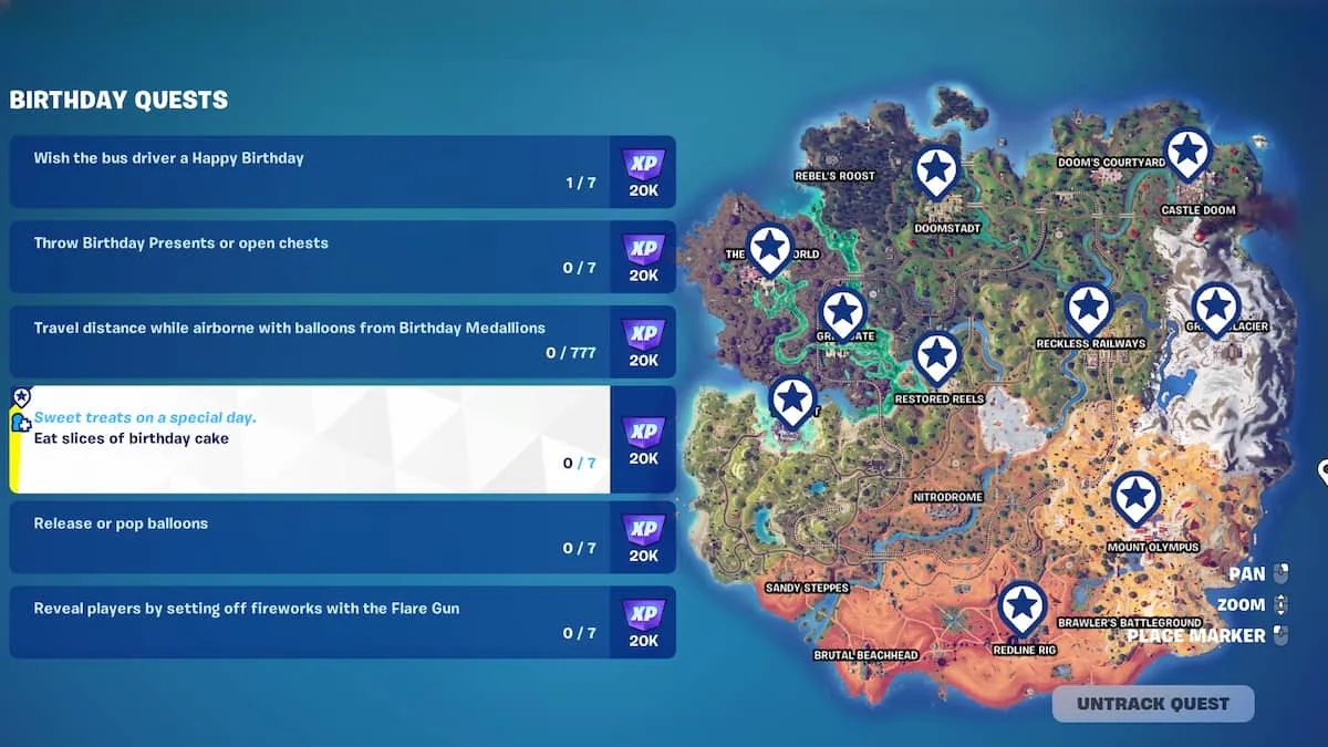 All birthday cake locations in Fortnite.