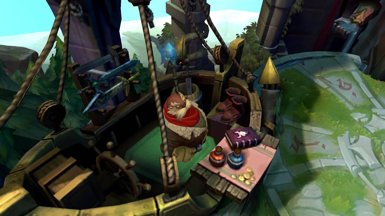 The old seal shopkeeper looks out on Summoner's Rift in a League of Legends match