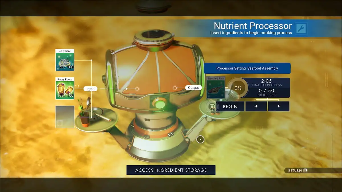 Nutrient Processor in No Man's Sky with fish dishes