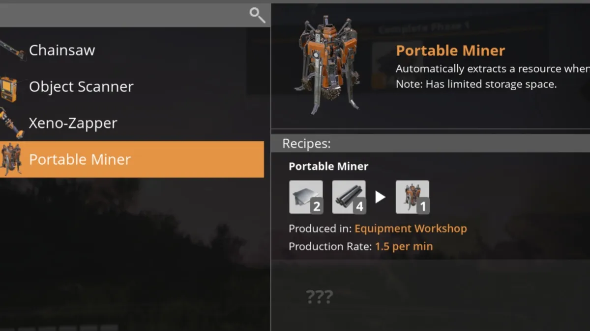 The recipe for the Portable Miner.