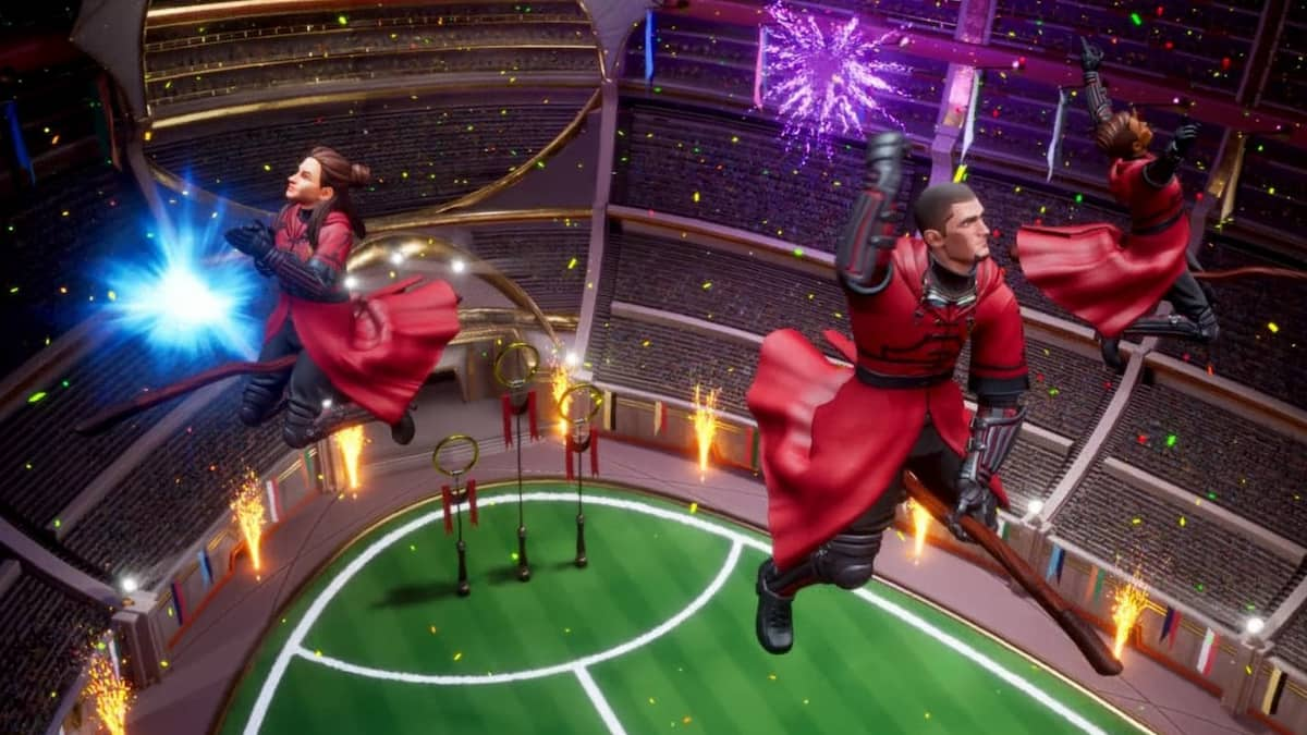 Viktor Krum and some other champions flying at the World Cup in Harry Potter Quidditch Champions.