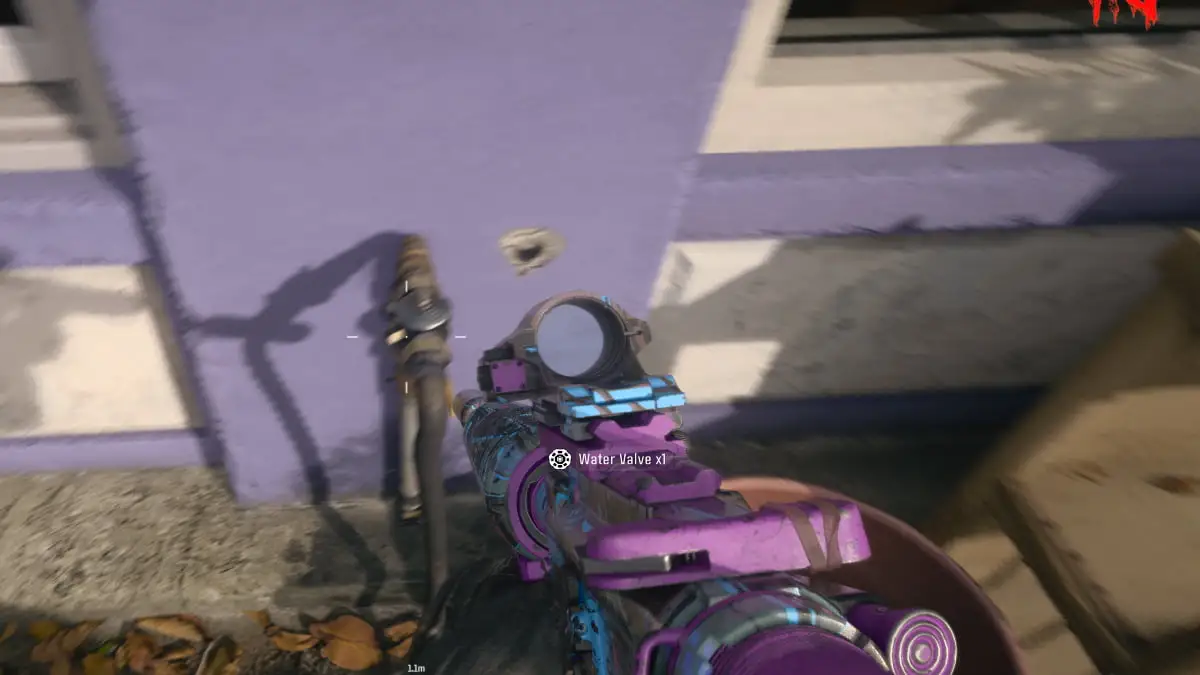 A player stood in front of a tap on a lilac wall in Black Ops 6 Zombies.