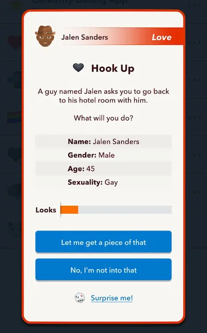 Picture showing the hookup offer from a man in Save a Horse challenge in Bitlife.