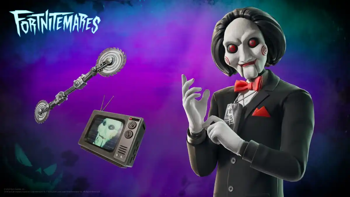 An image showing the Fortnite collaboration with Saw, with Billy the Puppet shown.