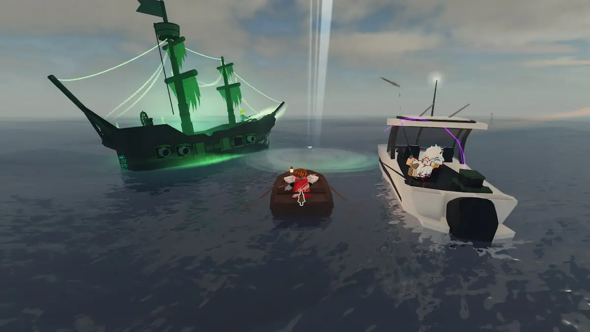 Picture showing the strange whirlpool in Roblox Fisch which leads to Vertigo.