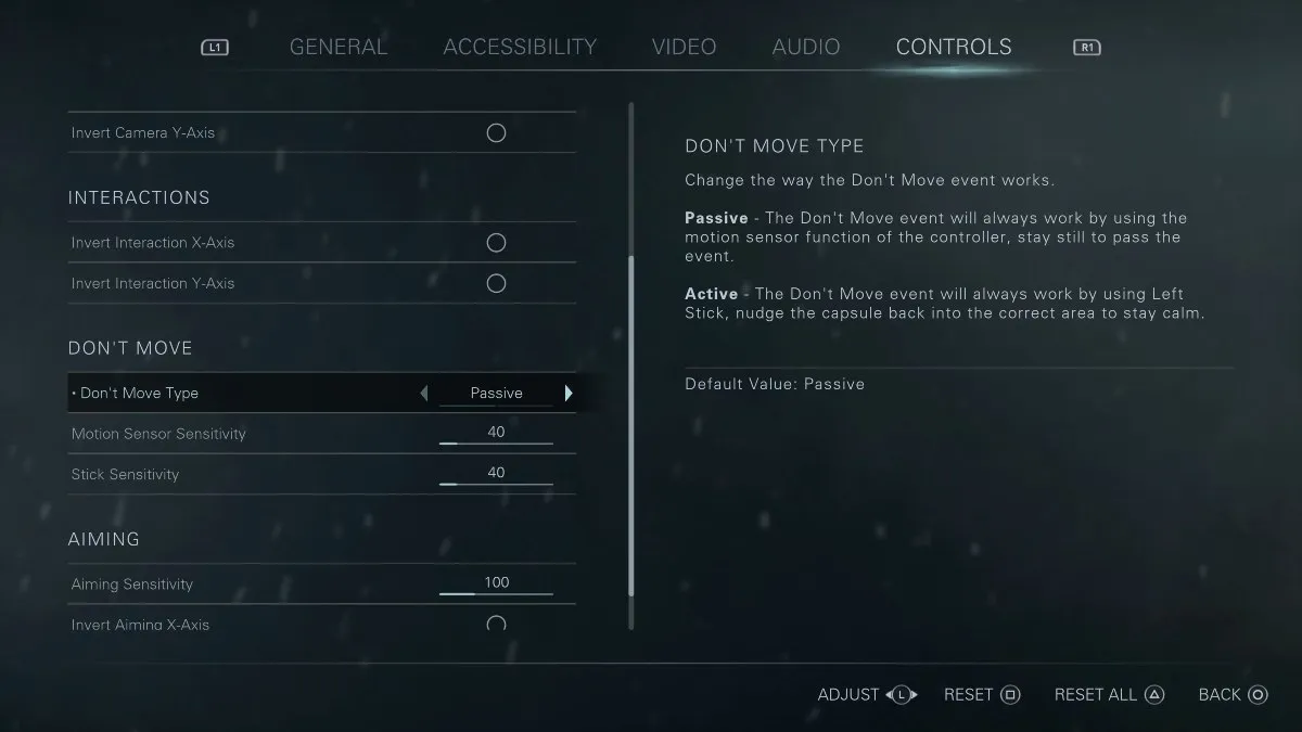 Changing the Don't Move sensitivity settings in Until Dawn