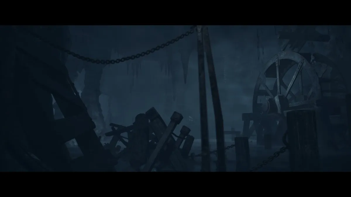 An establishing shot of the water wheel in Until Dawn