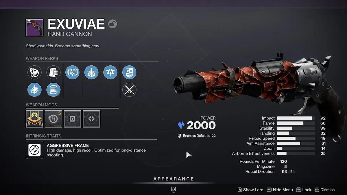 Exuvia in-game roll in Destiny 2