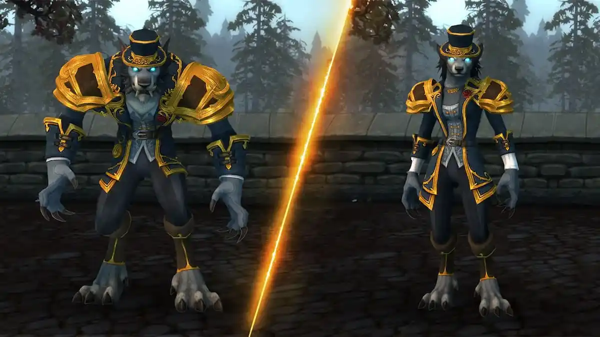 male and female worgen in heritage armor