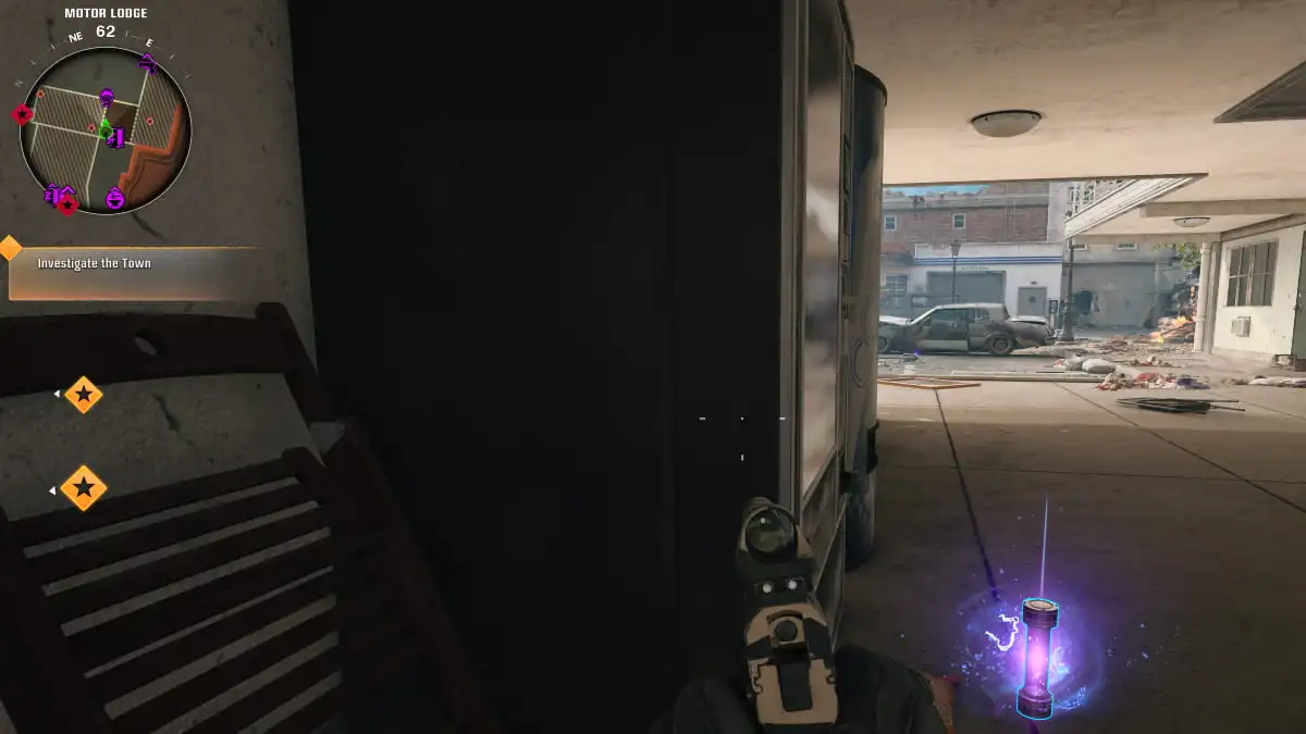 A player crouched next to a vending machine in Black Ops 6 Zombies.