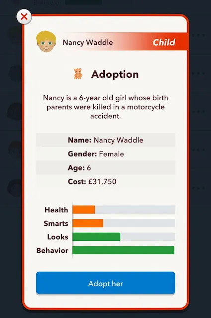 Picture showing the Adoption page in Thanksgiving Scavenger Hunt in Bitlife.