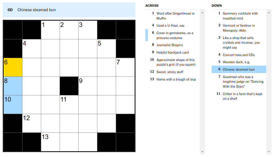 Picture showing the Chinese steamed bun clue in NYT Mini Crossword.