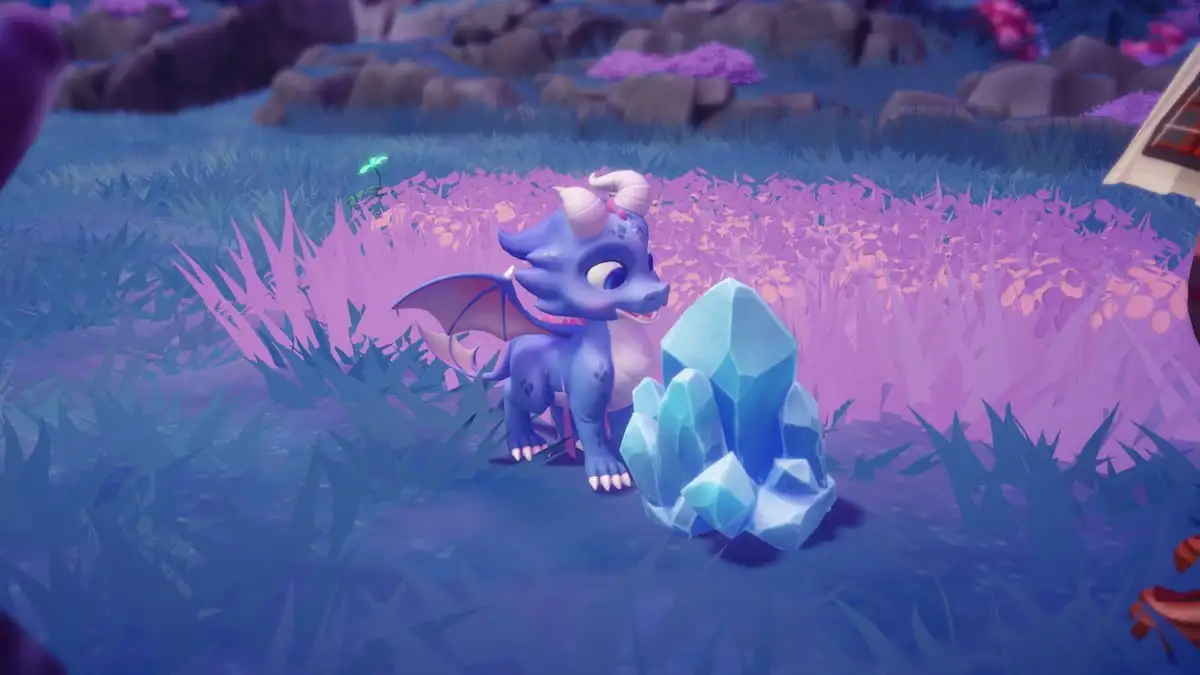 A Baby Dragon eating Pure Ice in Disney Dreamlight Valley.