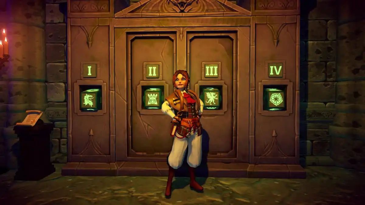 The player standing confidently in front of a block puzzle in Disney Dreamlight Valley.