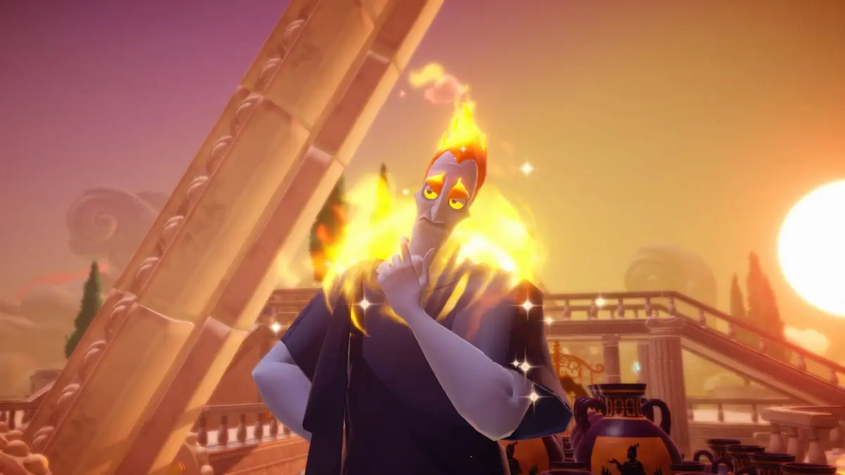 Hades thinking angrily with orange fire around his head in Disney Dreamlight Valley.