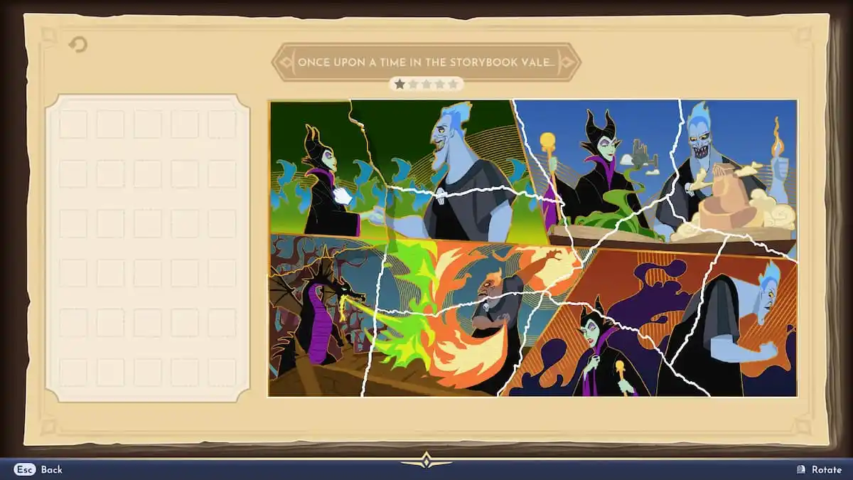 A completed puzzle featuring Hades and Maleficent in Disney Dreamlight Valley.