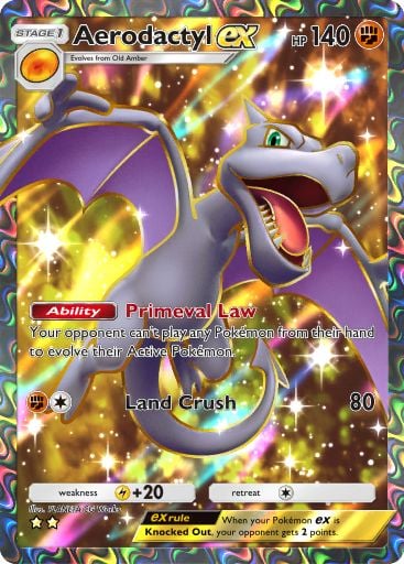 The Aerodactyl ex card from Mythical Island in Pokemon TCG Pocket