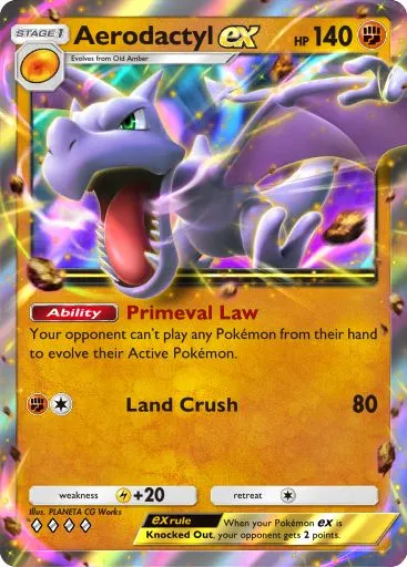 The Aerodactyl ex card from Mythical Island in Pokemon TCG Pocket