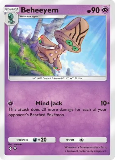 The Beheeyem card from Mythical Island in Pokemon TCG Pocket