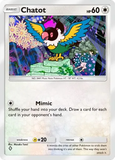 The Chatot card from Mythical Island in Pokemon TCG Pocket