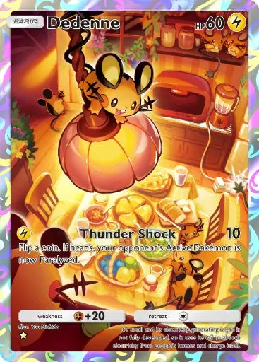 The Dedenne art rare card from Mythical Island in Pokemon TCG Pocket